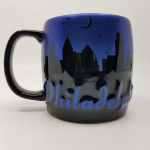 American Ware Raised Philadelphia Coffee Cup Mug Tea Cup Black Blue 4.5 in